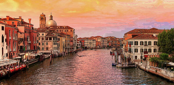 Grand Canal Art Print featuring the photograph The Grand Canal in Venice at Sunset by Robert Blandy Jr