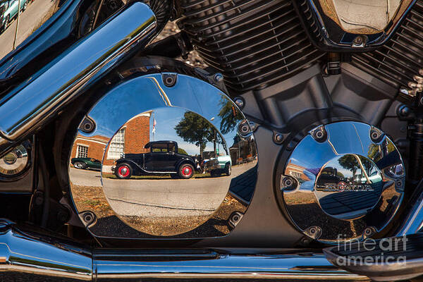 1930 Art Print featuring the photograph 1930 Ford Reflected in 2005 Honda VTX by T Lowry Wilson