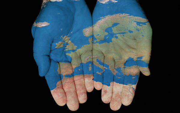 World Map Art Print featuring the photograph Europe In Our Hands by Jim Vallee