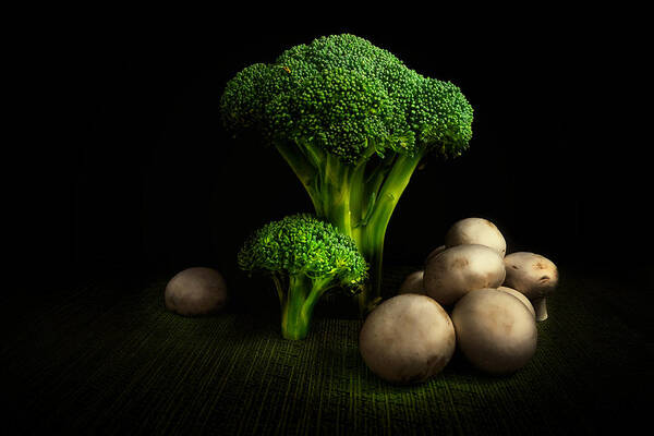 Art Art Print featuring the photograph Broccoli Crowns and Mushrooms by Tom Mc Nemar