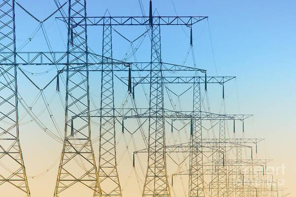 Electricity Art Print featuring the photograph Electricity pylons standing in a row by Nick Biemans
