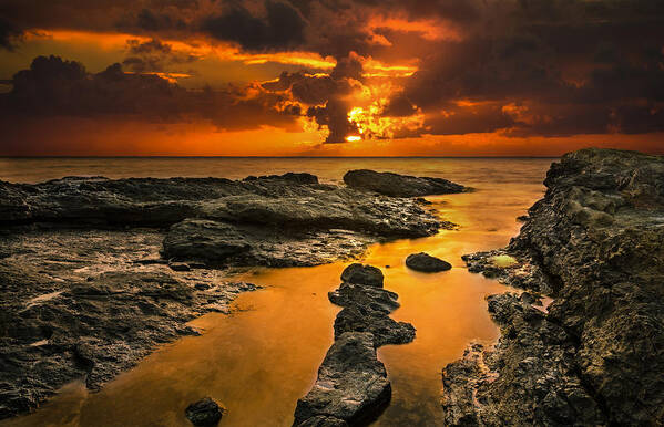 Kailua Beach Art Print featuring the photograph Golden Kailua beach sunrise in Oahu by Tin Lung Chao