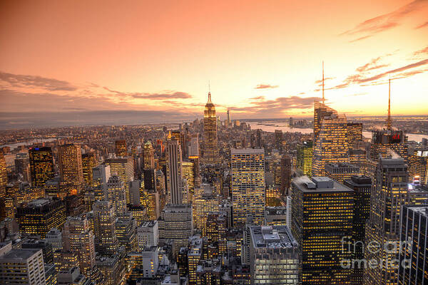 Nyc Art Print featuring the photograph Lights in the Sunset by Stacey Granger