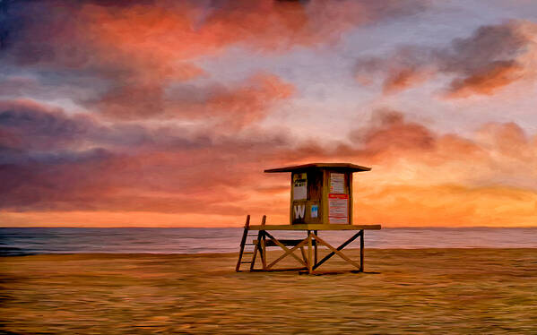 Lifeguard Shack Art Print featuring the painting No Lifeguard on Duty at the Wedge by Michael Pickett