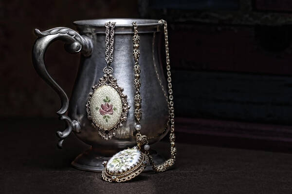 Jewelry Art Print featuring the photograph Pewter Cup Still Life by Tom Mc Nemar