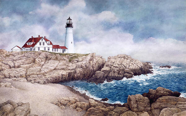 Lighthouse Art Print featuring the painting Portland Head Light by Tom Wooldridge