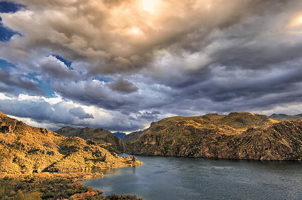 Lake Saguaro Storms Anthony Citro Art Print featuring the photograph Saguaro Storms by Anthony Citro