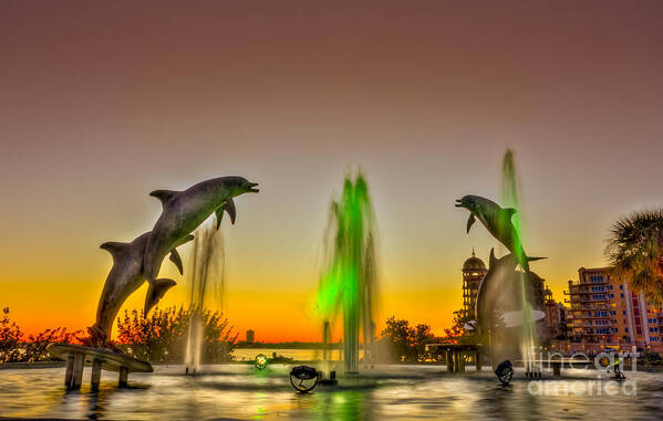Dolphins Art Print featuring the photograph Sunset Dolphins by Marvin Spates