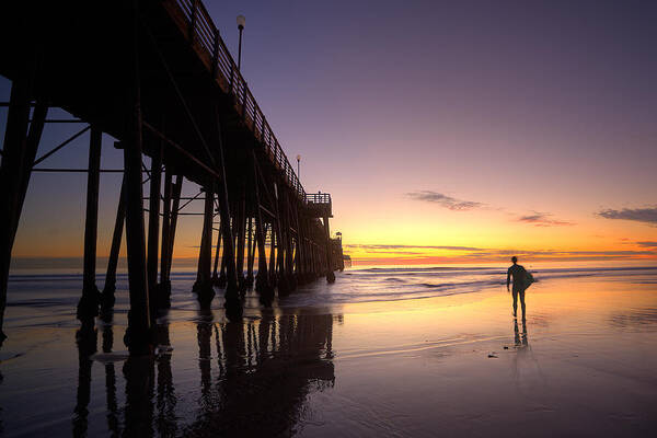 Surf Art Print featuring the photograph Surfer at Sunset by Peter Tellone