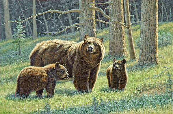 Wildlife Art Print featuring the painting The Family - Black Bears by Paul Krapf
