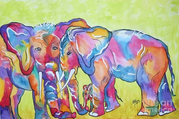 Elephants Art Print featuring the painting The Protectors by Ellen Levinson