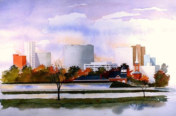 Watercolor Art Print featuring the painting Wilmington Resevoir Skyline by William Renzulli