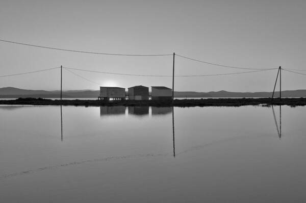 Photography Photographs Art Print featuring the photograph Sunset on the pond Huts 2 by Philippe Taka