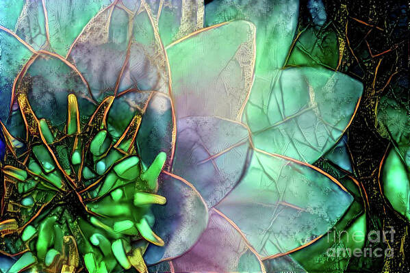 Aquatic Plant Art Print featuring the digital art Jeweled Water Lilies #7 by Amy Cicconi