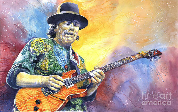 Watercolor Art Print featuring the painting Carlos Santana by Yuriy Shevchuk