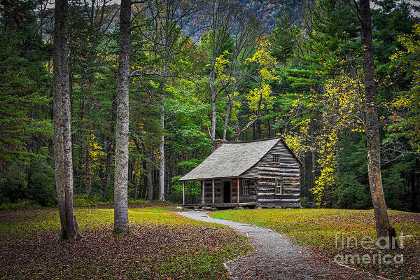Historic Art Print featuring the photograph Carter Shields Cabin in Cades Cove TN Great Smoky Mountains Landscape by T Lowry Wilson