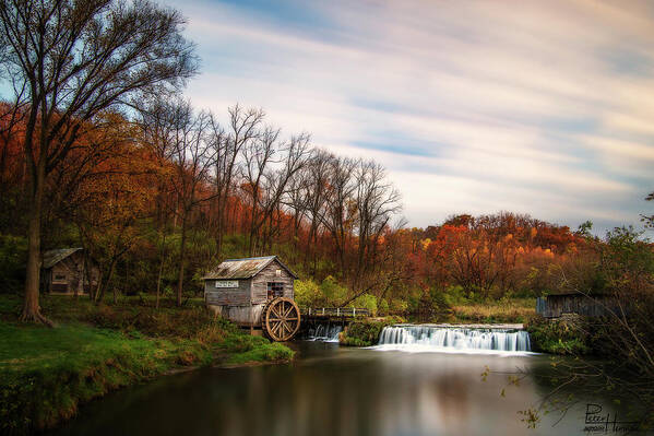 Mill Wisconsin Water Water Mill Historic Autumn Fall Colors Scenic Horizontal Landscape Art Print featuring the photograph Hyde's Mill, Wisconsin by Peter Herman