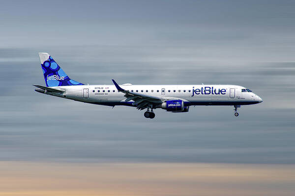 Jetblue Art Print featuring the mixed media JetBlue Airways Embraer ERJ-190AR by Smart Aviation