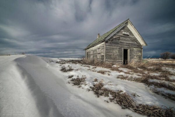 Abandoned Schoolhouse School Rural One Room School Nd North Dakota Snow Winter Scenic Landscape Horizontal Art Print featuring the photograph Lake Ibsen Schoolhouse by Peter Herman