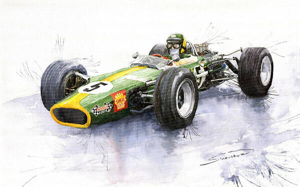 Watercolour Art Print featuring the painting Lotus 49 Ford F1 Jim Clark by Yuriy Shevchuk