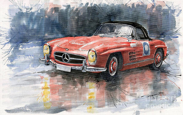 Auto Art Print featuring the painting Mercedes Benz 300SL by Yuriy Shevchuk