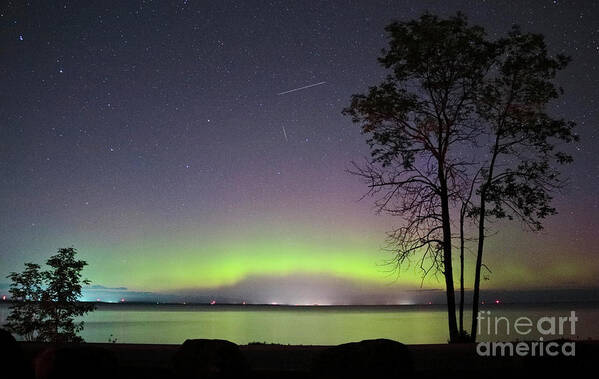 Perseid Art Print featuring the photograph Perseid Meteor And Aurora by Charline Xia