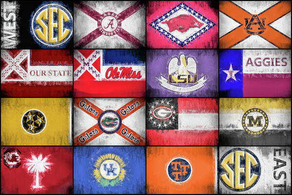 Flags Of The Sec Art Print featuring the digital art SEC Flags by JC Findley