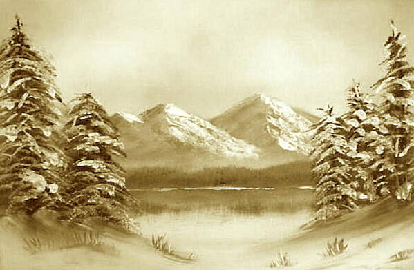 Winter Art Print featuring the painting Winter - sepia by Roger Cummiskey