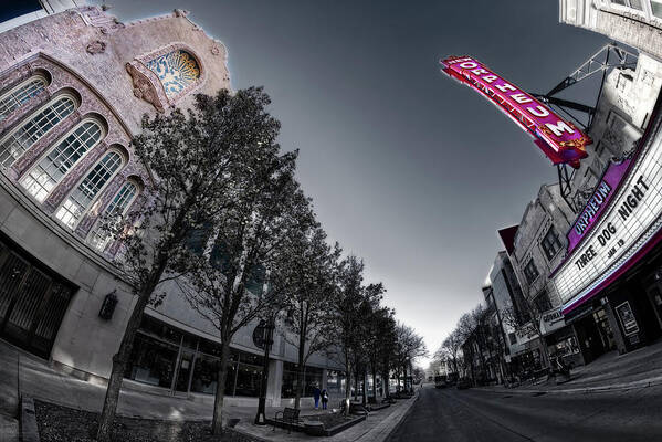 Orpheum Theatre State Street Madison Dane Wi Wisconsin Architecture Three Dog Night Marquee Street Sidewalk City Culture Fisheye Ultrawide Perspective Art Print featuring the photograph Longing for your Touch - The Orpheum Theatre on State Street in Madison WI playing Three Dog Night by Peter Herman