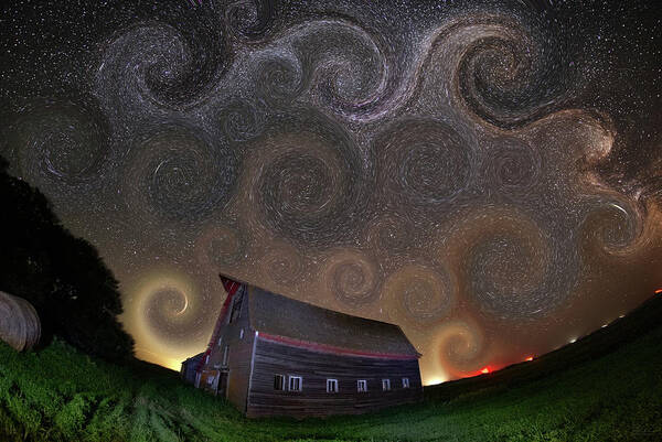 Starry Night Art Print featuring the photograph A Starry Night at the Blackmore Barn - milky way and barn in rural ND #2 by Peter Herman