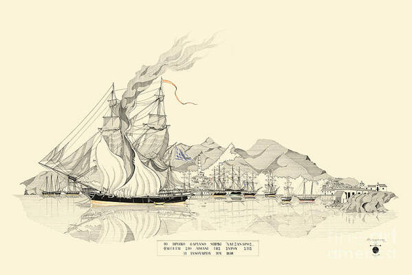 Historic Vessels Art Print featuring the drawing The brig Alexandros - 1818 by Panagiotis Mastrantonis