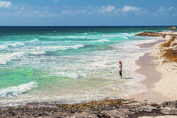Cozumel Art Print featuring the photograph Gazing to Infinity on a Tropical Cozumel Mexico beach by Peter Herman