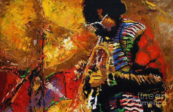 Jazz Art Print featuring the painting Jazz Miles Davis 3 by Yuriy Shevchuk