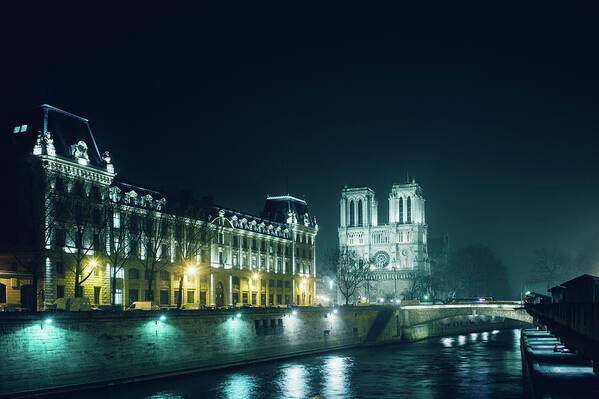 Cathédrale Notre Dame De Paris Art Print featuring the photograph Nightscapes notredamedeparis by Eugene Nikiforov