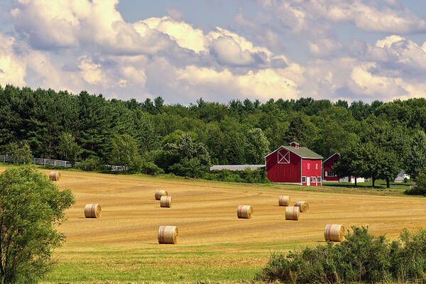 Wisconsin Art Print featuring the photograph Quintessential Wisconsin - straw bales and farmstead in south central Wisconsin near Oregon in Dane by Peter Herman