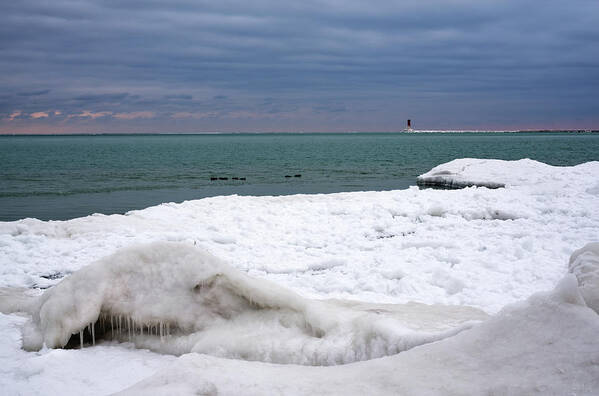 Sheboygan Art Print featuring the photograph Sheboygan Icescape - Lake Michigan from North Point Park and Breakwater Point Lighthouse by Peter Herman