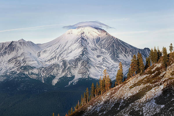 California Art Print featuring the photograph Snow Covered Mt. Shasta Glowing by Gary Geddes
