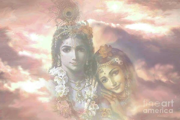 Krishna Art Art Print featuring the painting Spiritual Sky by Vishnudas Art