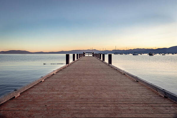 Lake Tahoe Art Print featuring the photograph Lake Tahoe Sunrise at Dock by Gary Geddes