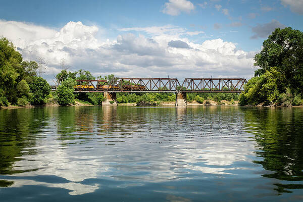 River Art Print featuring the photograph Train Over American River by Gary Geddes