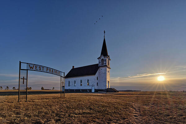 Abandoned Art Print featuring the photograph West Prairie Lutheran Church near Binford ND by Peter Herman