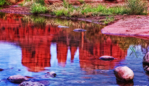 Cathedral Rock Art Print featuring the photograph Cathedral Rock Reflection Painterly by Bob Coates