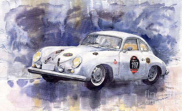 Shevchukart Art Print featuring the painting Porsche 356 Coupe by Yuriy Shevchuk
