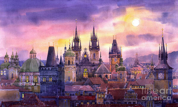 Architecture Art Print featuring the painting Prague City of Hundres Spiers variant by Yuriy Shevchuk