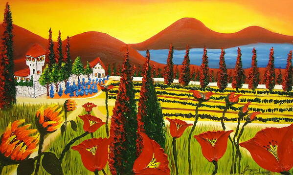 Very Beautiful! Sculptured Art Art Print featuring the painting Wildflowers Of Tuscany 3 by James Dunbar