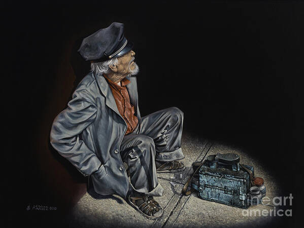 Shoeshiner Art Print featuring the painting Empty Pockets by Ricardo Chavez-Mendez