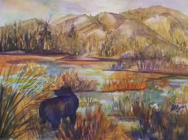 Black Bear Art Print featuring the painting Bear in the Slough by Ellen Levinson
