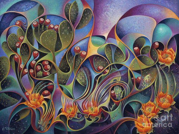 Cactus Art Print featuring the painting Cactus Dinamicus - 3D by Ricardo Chavez-Mendez