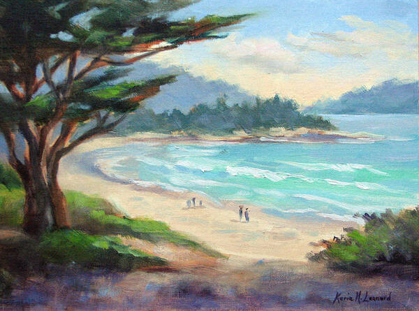 Carmel Beach Art Print featuring the painting Carmel Beach Evening Light by Karin Leonard