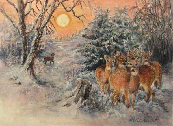 Deer Art Print featuring the painting Caution and Curiosity by Ursula Brozovich